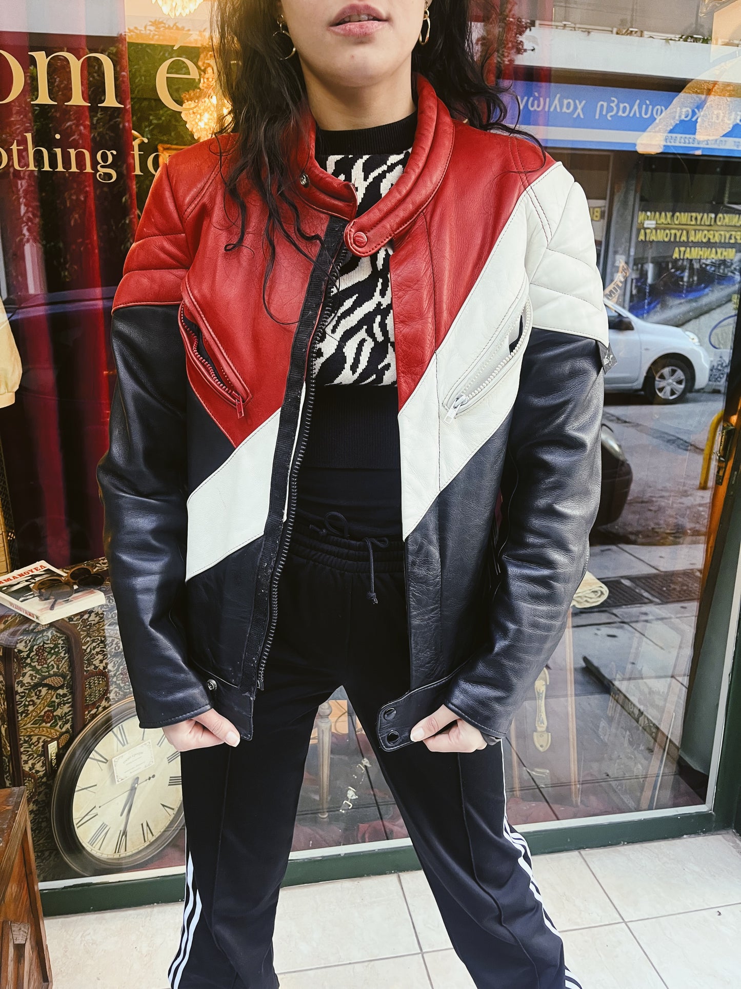 Biker genuine leather jacket .Fits best S/M