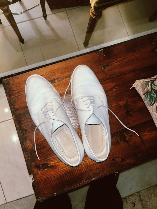 90s genuine leather bright white shoes .