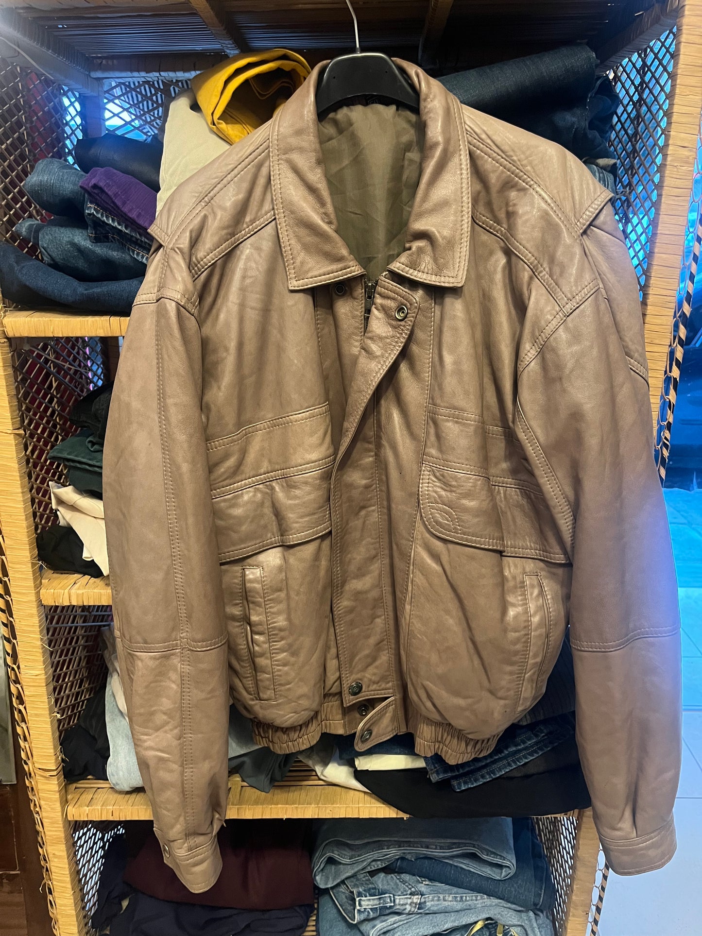 90s zip up genuine leather jacket .Fits S-L depending on desired suit .