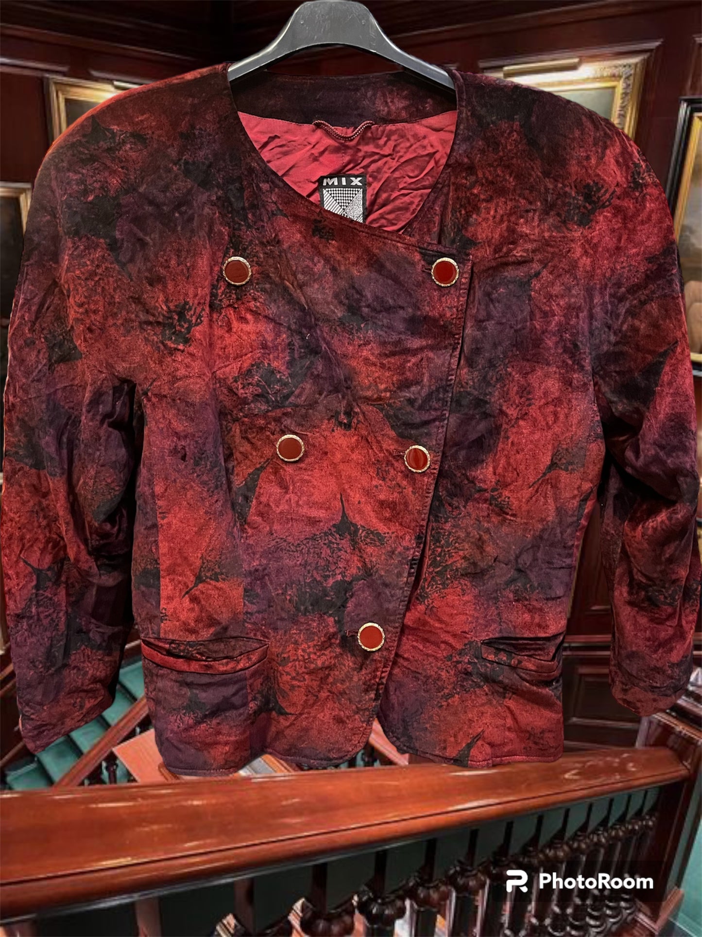 90s cherry red button up velvet blazer