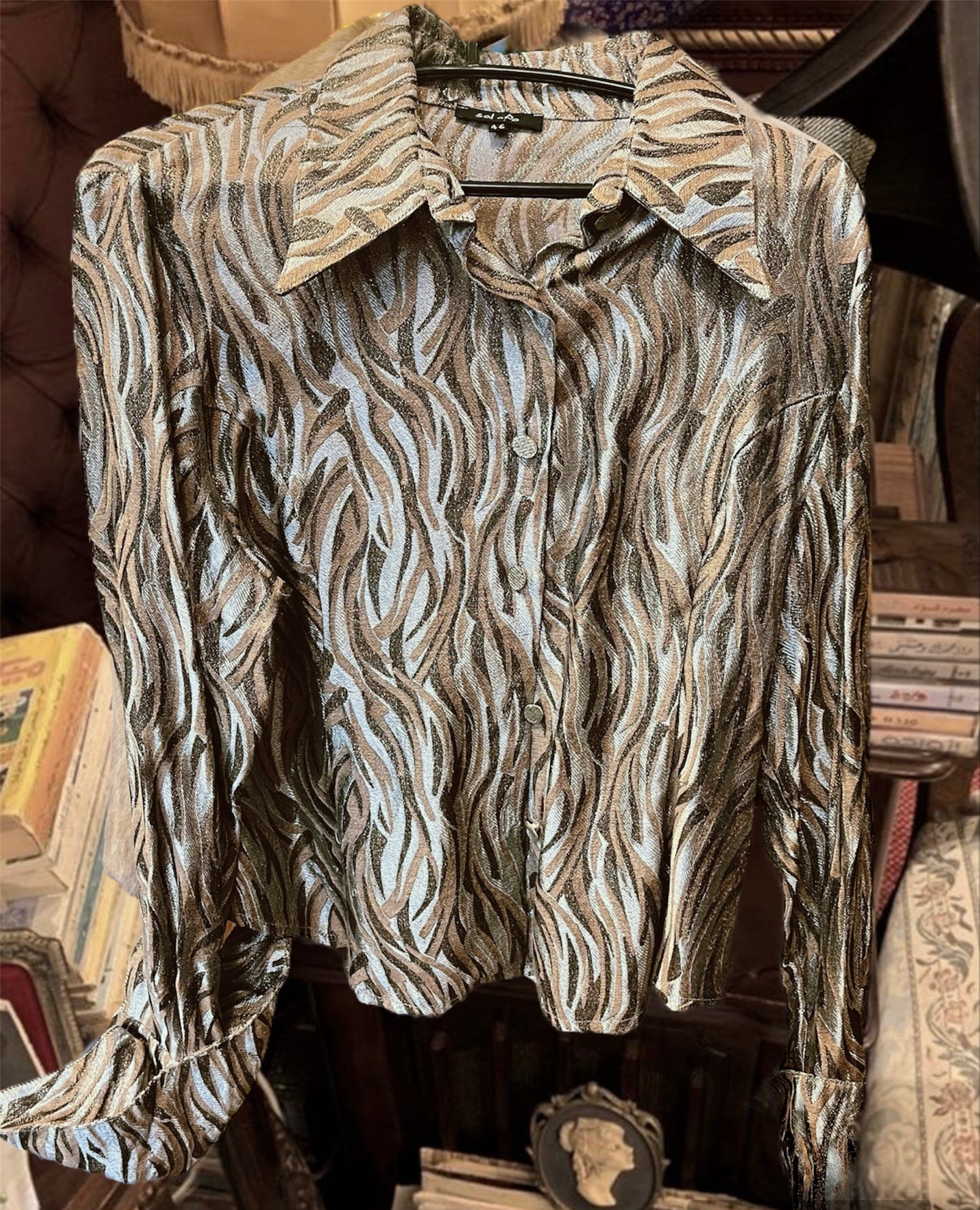 Vintage sparkling 70s button up shirt .Fits best S
